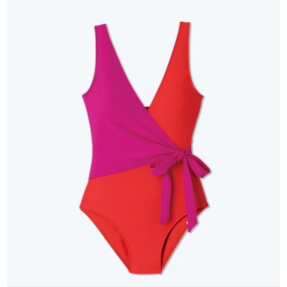 Summersalt The Perfect Wrap One-Piece Swimsuit Sz 10 Two-tone Pink Red - Picture 2 of 7